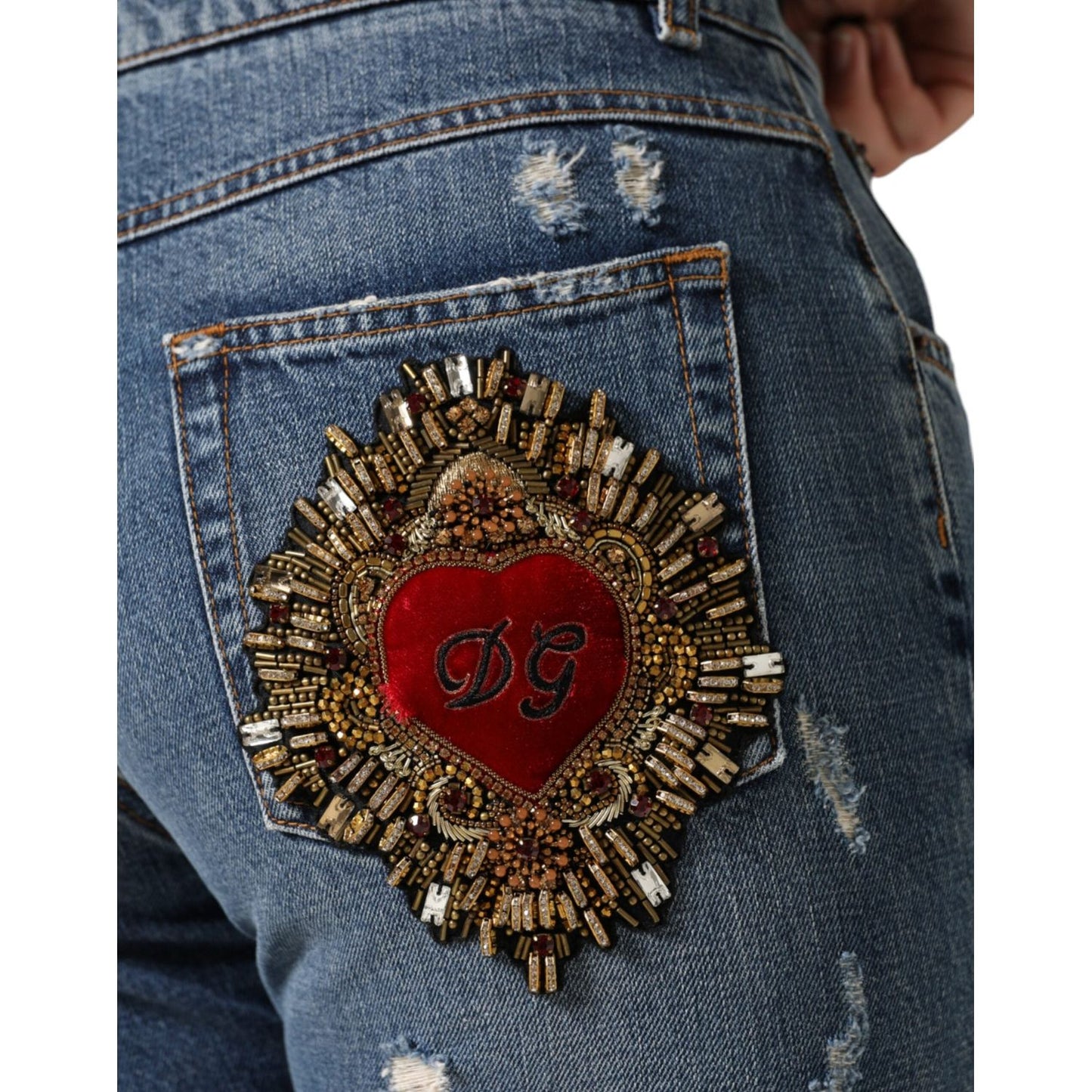 Dolce & Gabbana Blue Cotton Tattered Boyfriend Denim Jeans Dolce & Gabbana