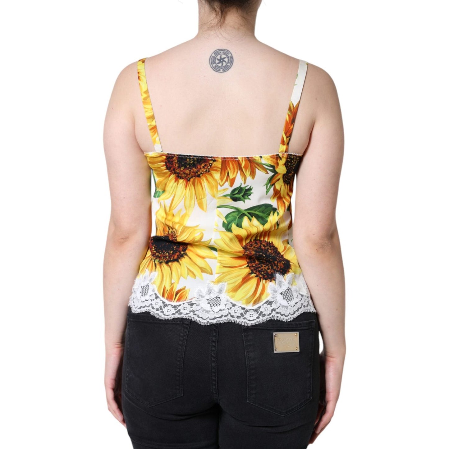 Dolce & Gabbana White Silk Sunflower Lace Sleeveless Tank Top Dolce & Gabbana