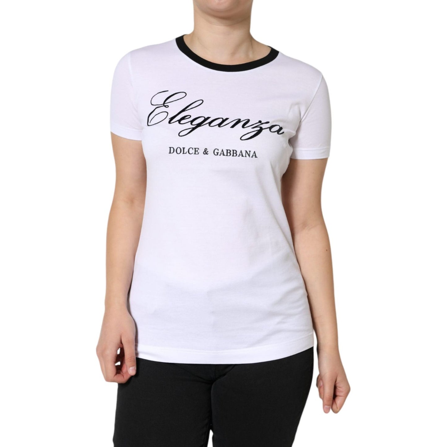 Dolce & Gabbana White Eleganza Print Cotton Short Sleeves T-shirt Dolce & Gabbana