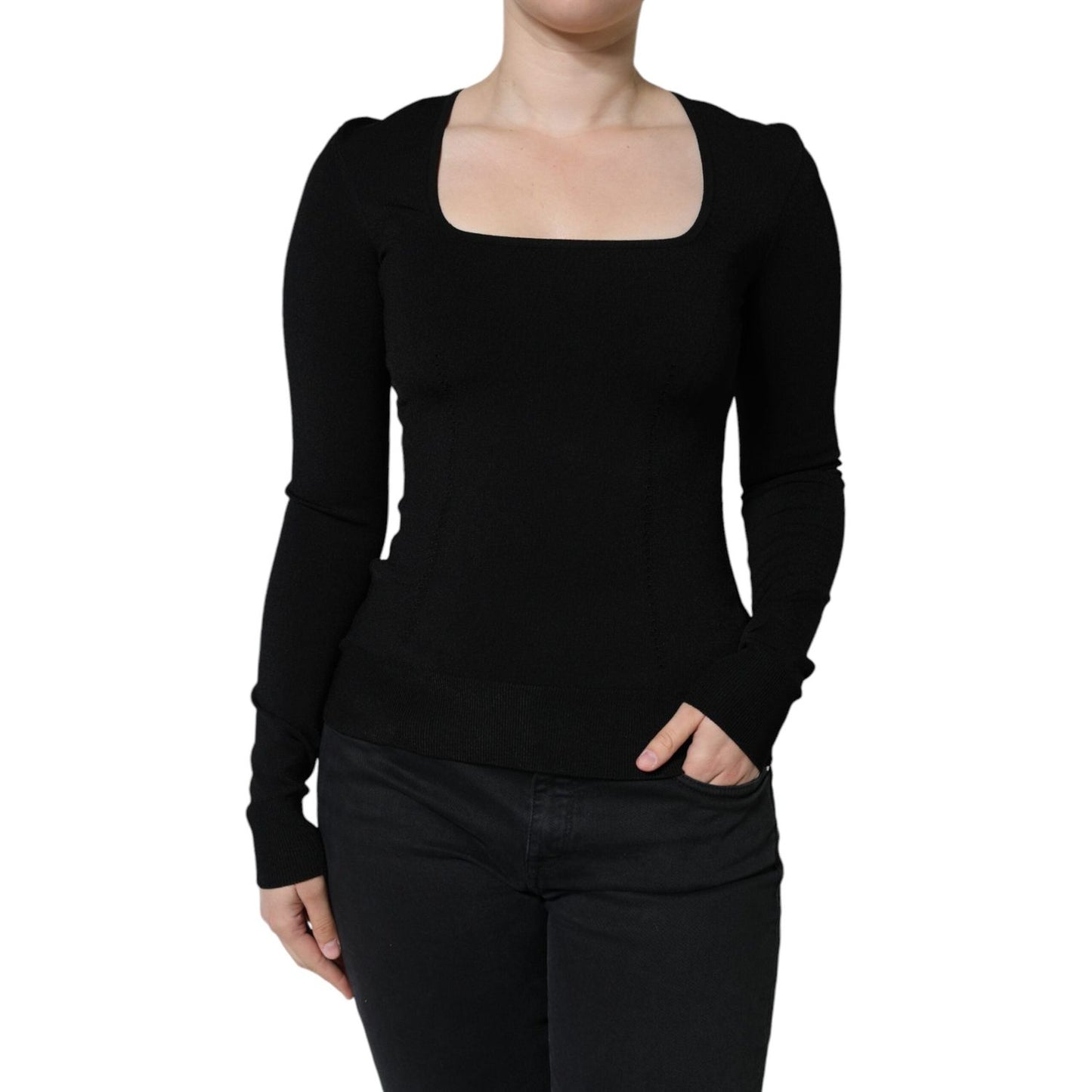 Dolce & Gabbana Black Long Sleeves Blouse Square Neck Top Dolce & Gabbana