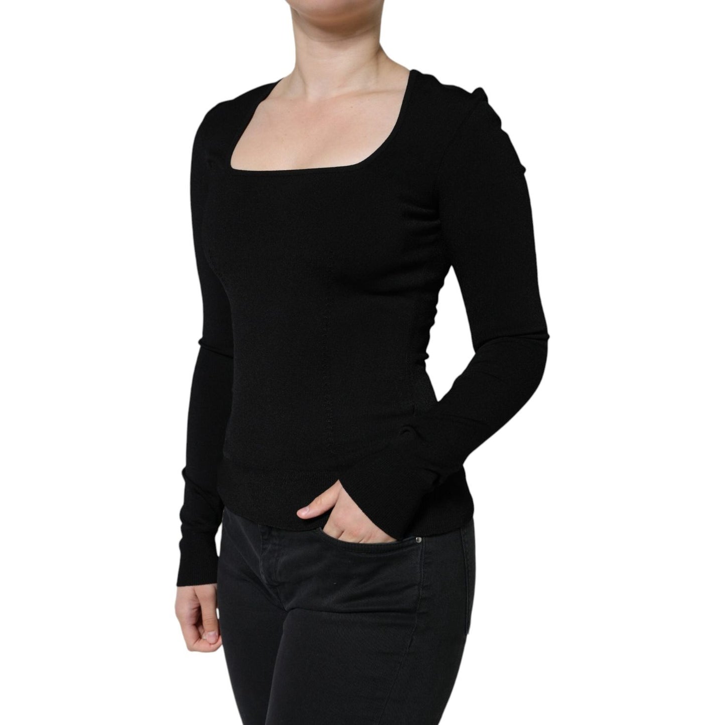 Dolce & Gabbana Black Long Sleeves Blouse Square Neck Top Dolce & Gabbana