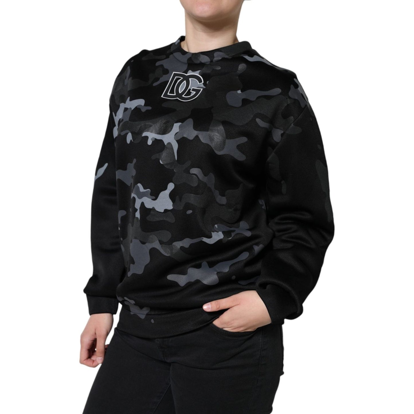 Dolce & Gabbana Black Camouflage Round Neck Sweatshirt Sweater Dolce & Gabbana