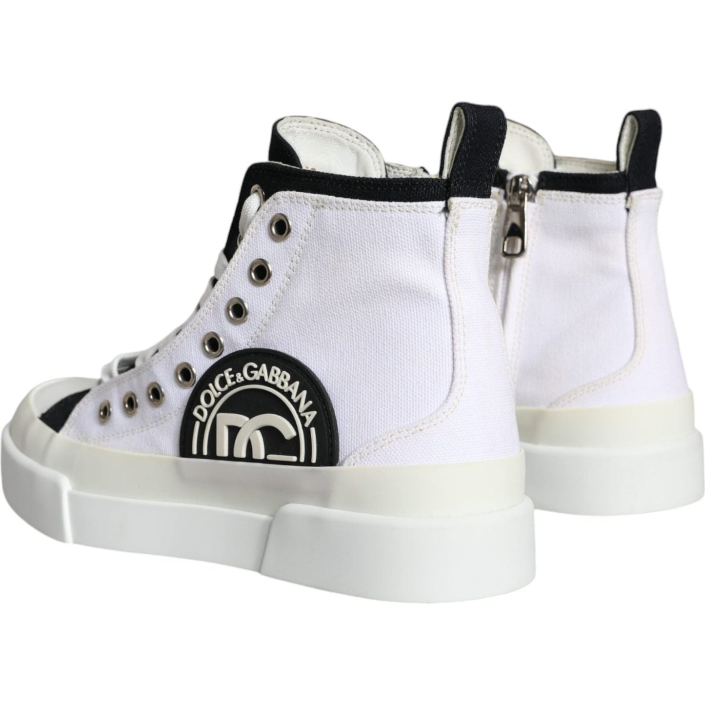 Dolce & Gabbana White Black Canvas Logo Mid Top Sneakers Shoes Dolce & Gabbana