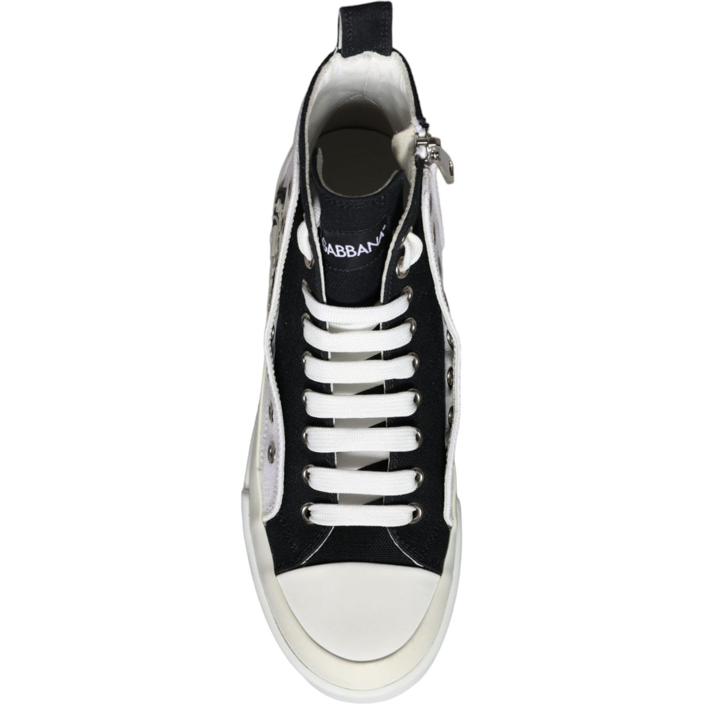 Dolce & Gabbana White Black Canvas Logo Mid Top Sneakers Shoes Dolce & Gabbana