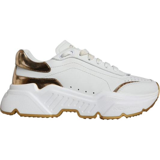 Dolce & Gabbana White Gold DAYMASTER Leather Sneakers Shoes Dolce & Gabbana