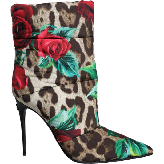 Dolce & Gabbana Multicolor Leopard Rose Mid Calf Boots Shoes Dolce & Gabbana