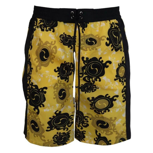 Dsquared² Yellow Black Printed Nylon Beachwear Shorts Swimwear Dsquared²