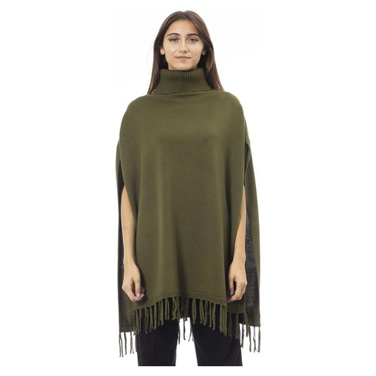 Alpha Studio Green Wool Poncho Alpha Studio