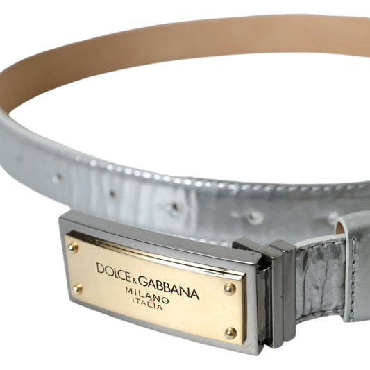 Silver Leather Metal Logo Buckle Belt Men Dolce & Gabbana