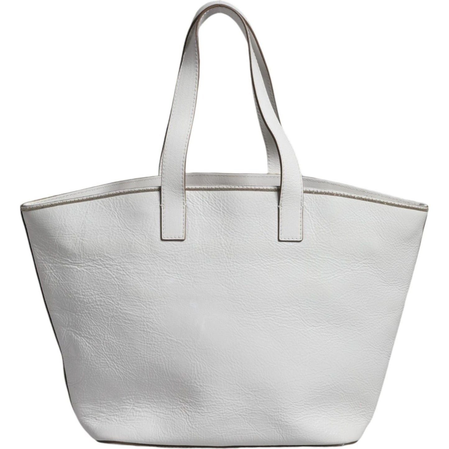 Brunello Cucinelli White Leather Logo Shoulder Strap Shopping Tote Bag Brunello Cucinelli