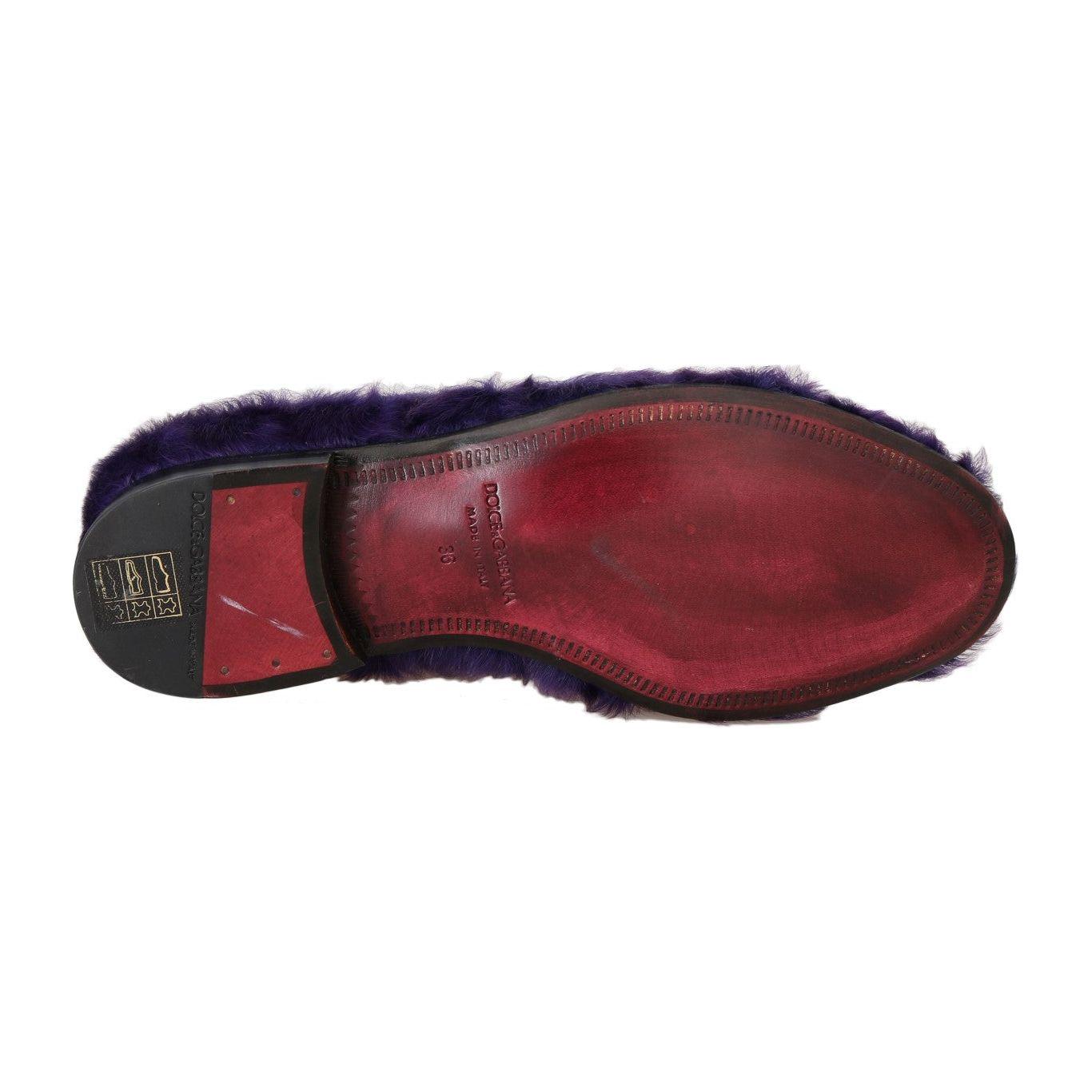 Dolce & Gabbana Purple Sheep Fur Leather Loafers
