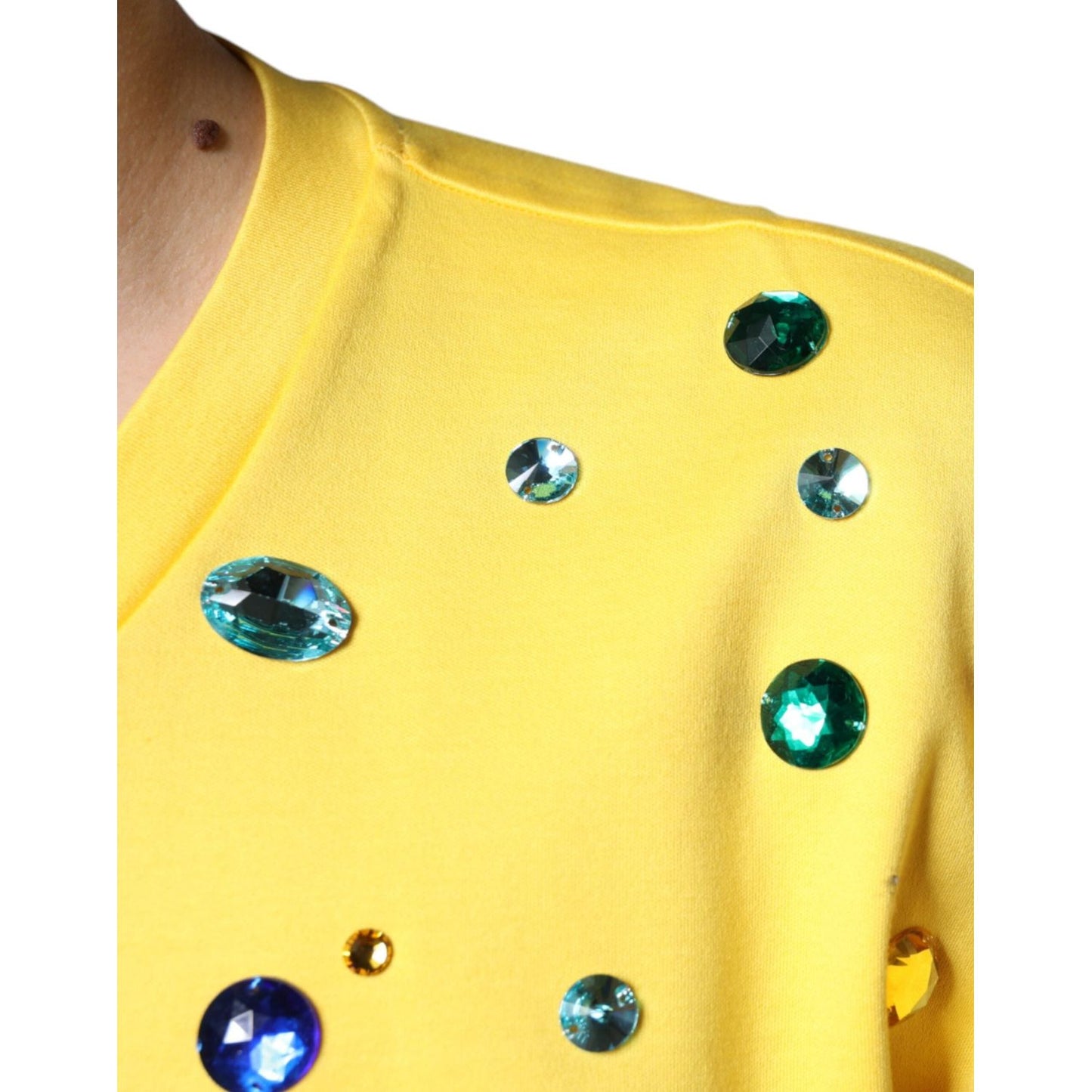 Dolce & Gabbana Yellow Cotton Crystal Sleeveless T-shirt Dolce & Gabbana