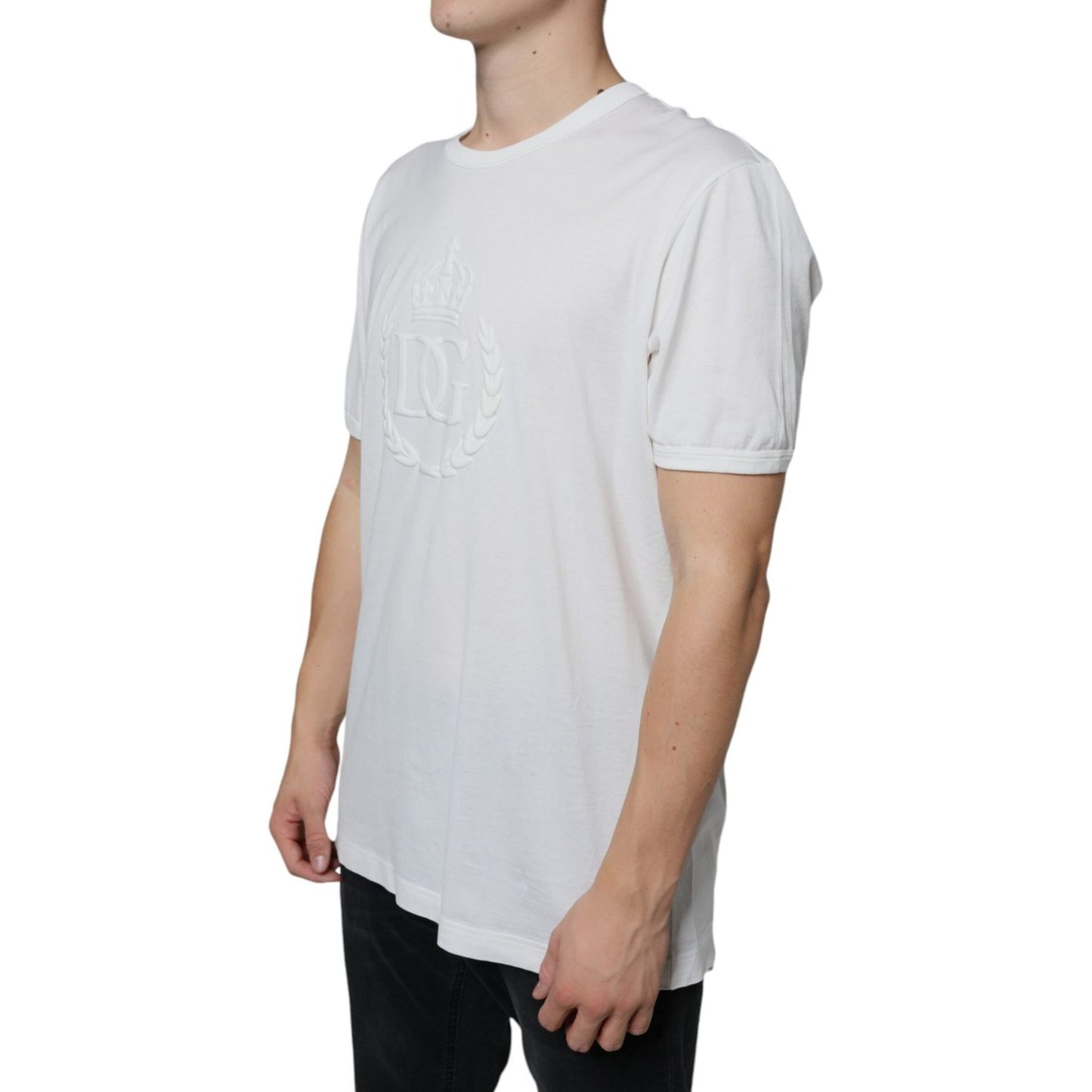 Dolce & Gabbana White Logo Embossed Cotton Crewneck T-shirt Dolce & Gabbana