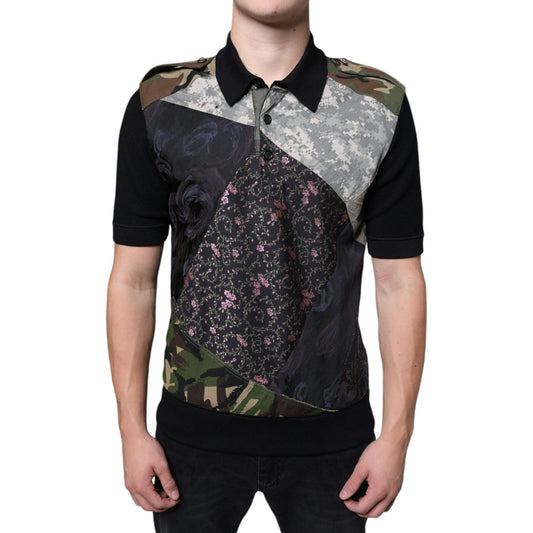 Dolce & Gabbana Multicolor Camouflage Patchwork Silk Polo T-shirt Dolce & Gabbana