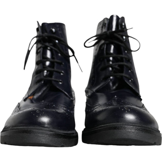 Made in Italy Black Leather Lace Up Mid Calf Boots Shoes Made in Italy