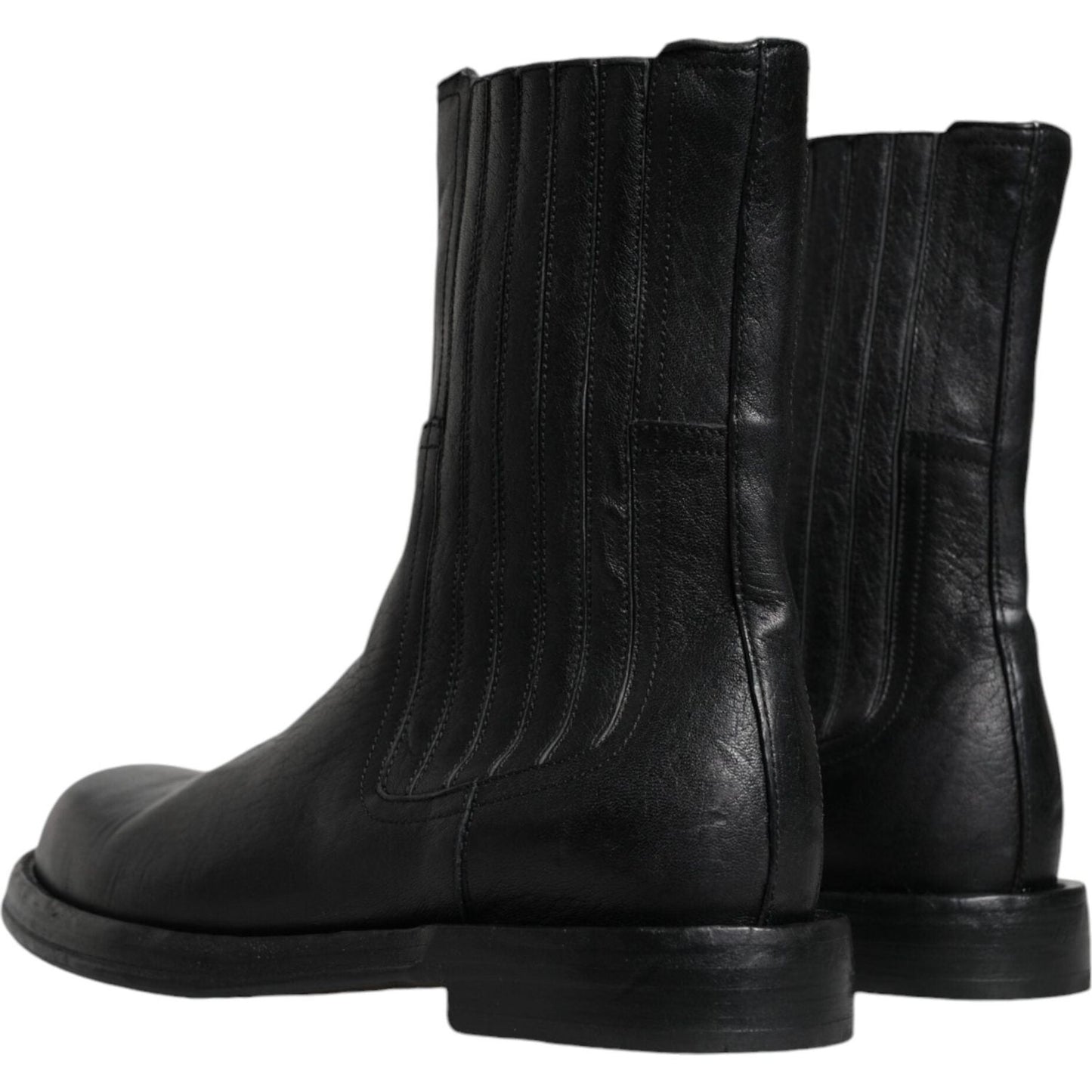 Dolce & Gabbana Black Horse Leather Mid Calf Boots Shoes Dolce & Gabbana