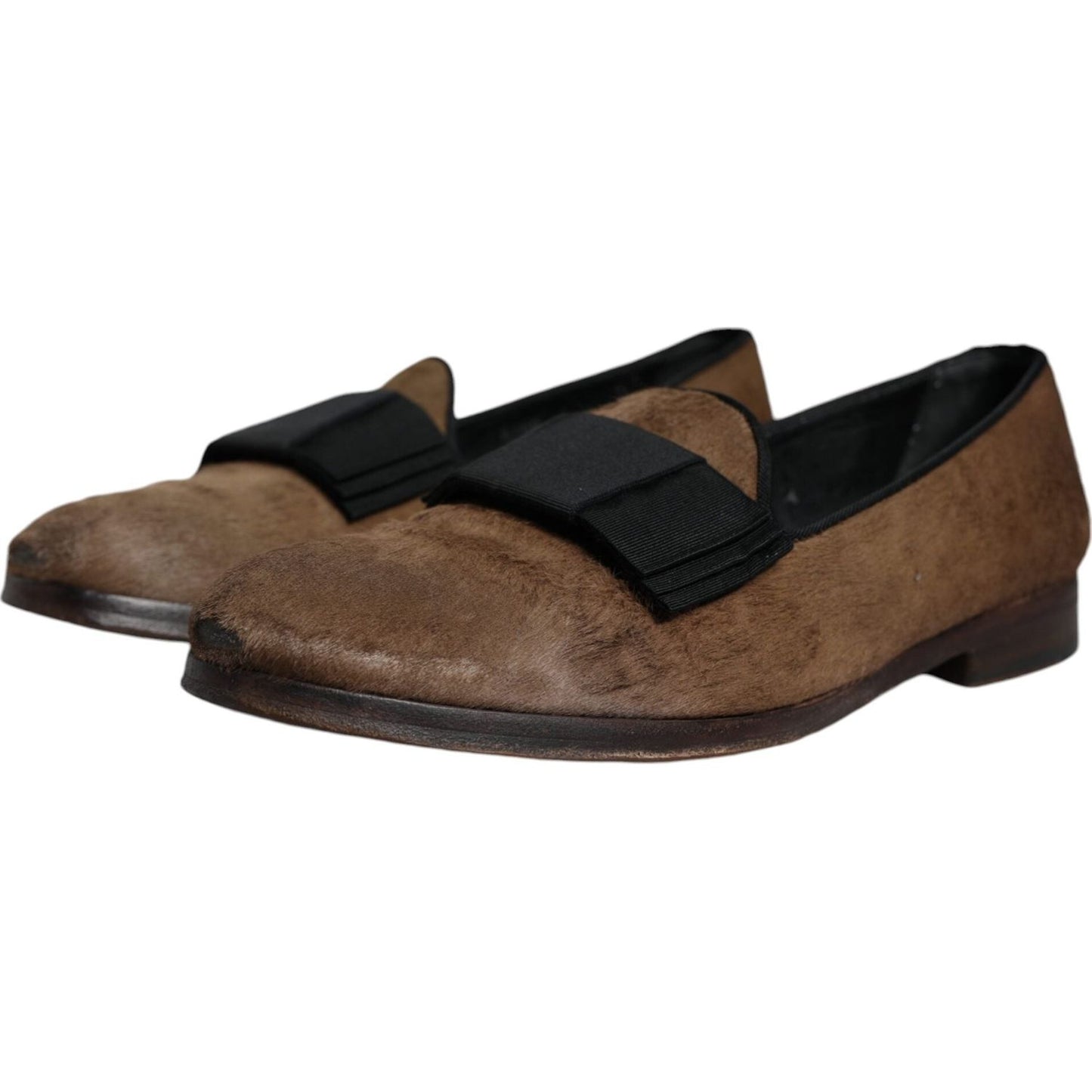 Dolce & Gabbana Brown Calf Hair Leather Loafers Formal Dress Shoes Dolce & Gabbana