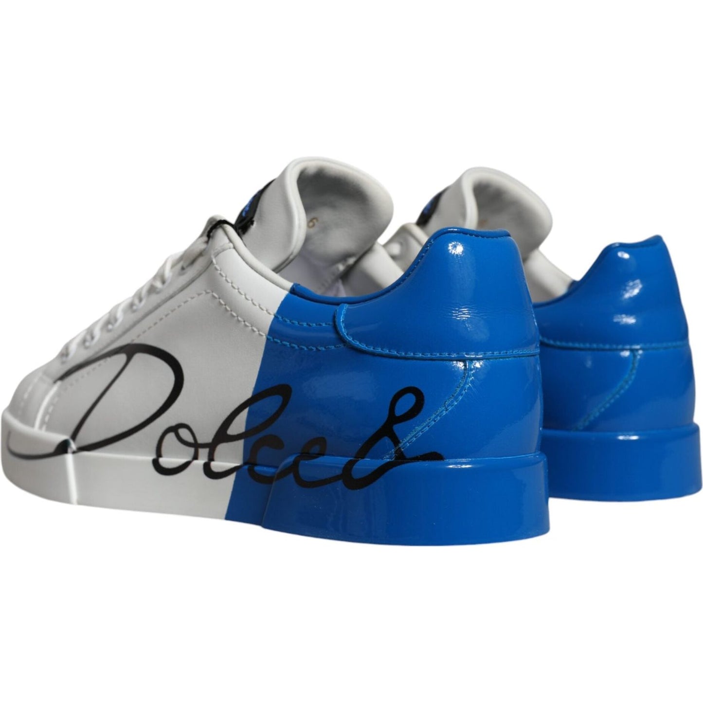 Dolce & Gabbana White Blue Leather Logo Low Top Sneakers Shoes Dolce & Gabbana