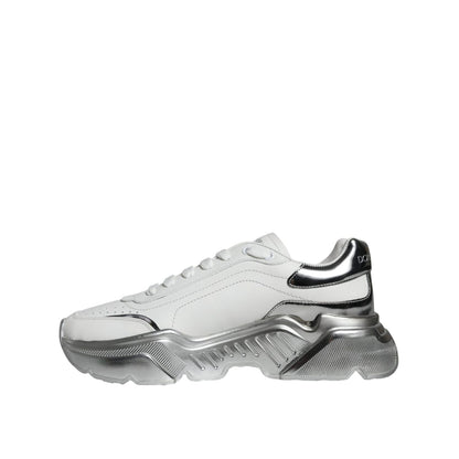 Dolce & Gabbana White Silver Daymaster Low Top Sneakers Shoes