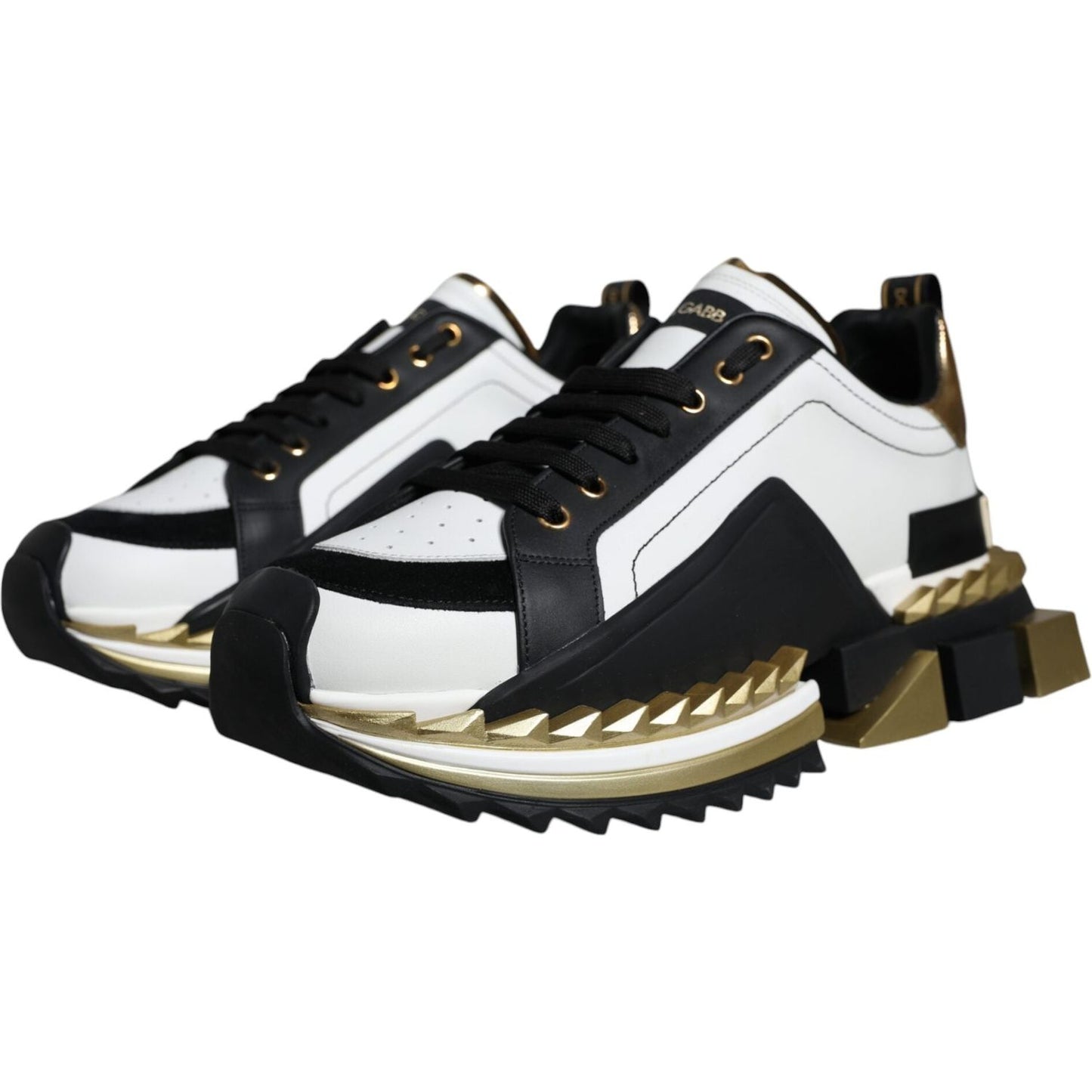 Dolce & Gabbana White Gold Black Leather SUPER KING Sneakers Shoes Dolce & Gabbana