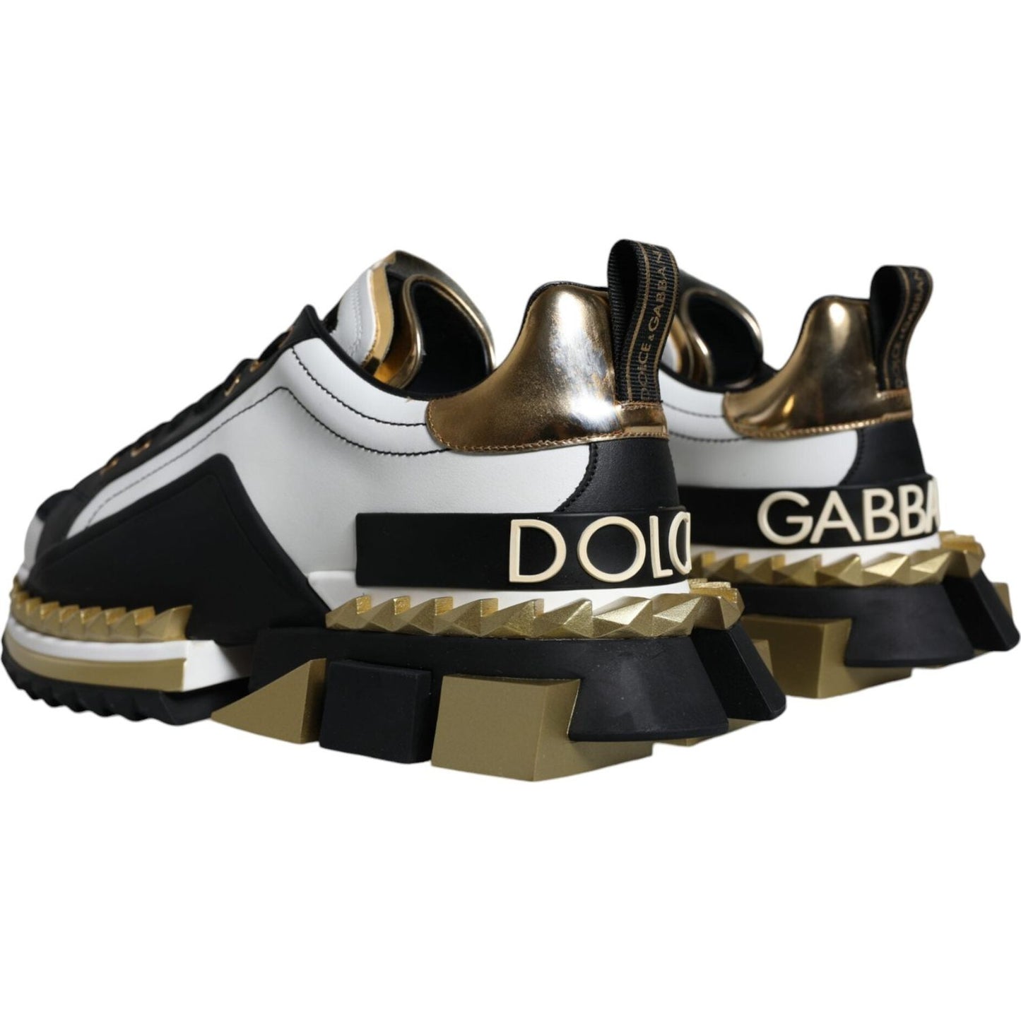 Dolce & Gabbana White Gold Black Leather SUPER KING Sneakers Shoes Dolce & Gabbana