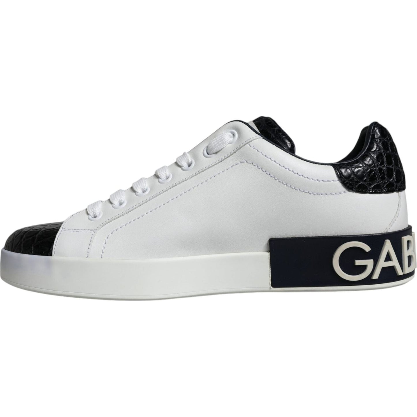 Dolce & Gabbana Black Leather Logo Portofino Sneaker Shoes Dolce & Gabbana