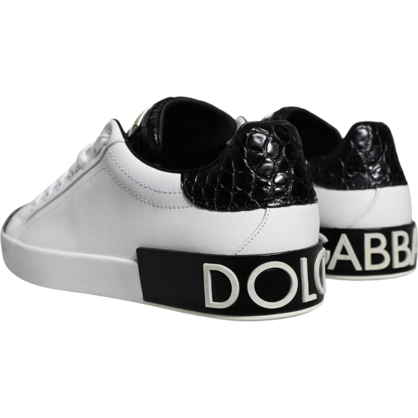 Dolce & Gabbana Black Leather Logo Portofino Sneaker Shoes Dolce & Gabbana