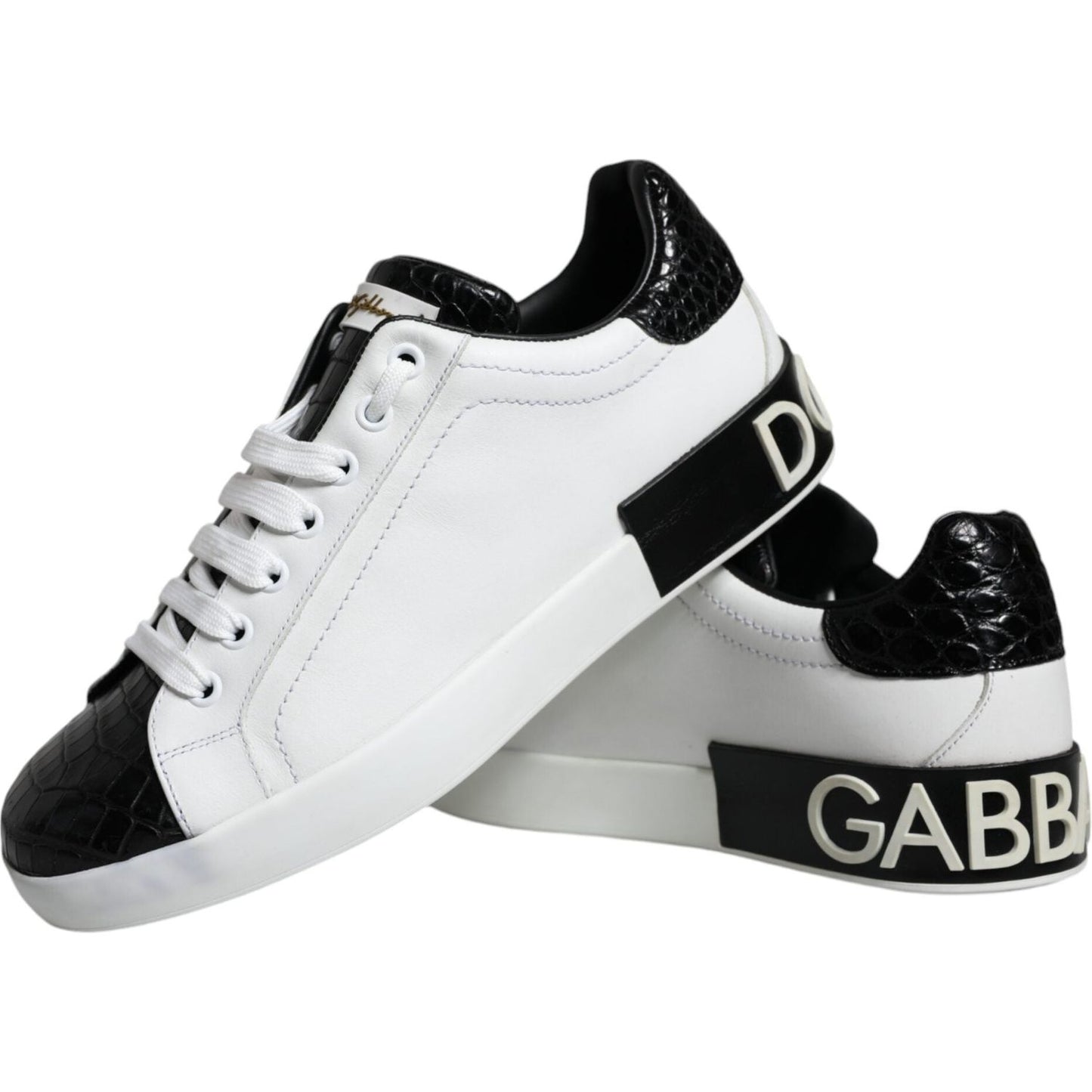 Dolce & Gabbana Black Leather Logo Portofino Sneaker Shoes Dolce & Gabbana