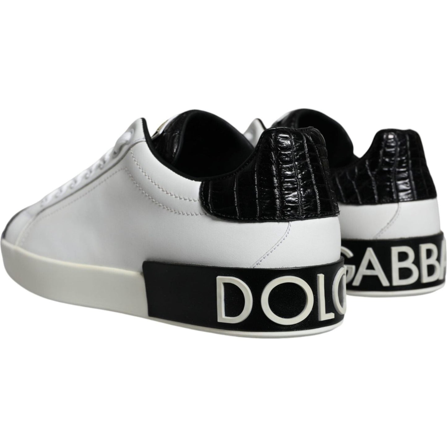 Dolce & Gabbana Black Leather Logo Portofino Sneaker Shoes Dolce & Gabbana