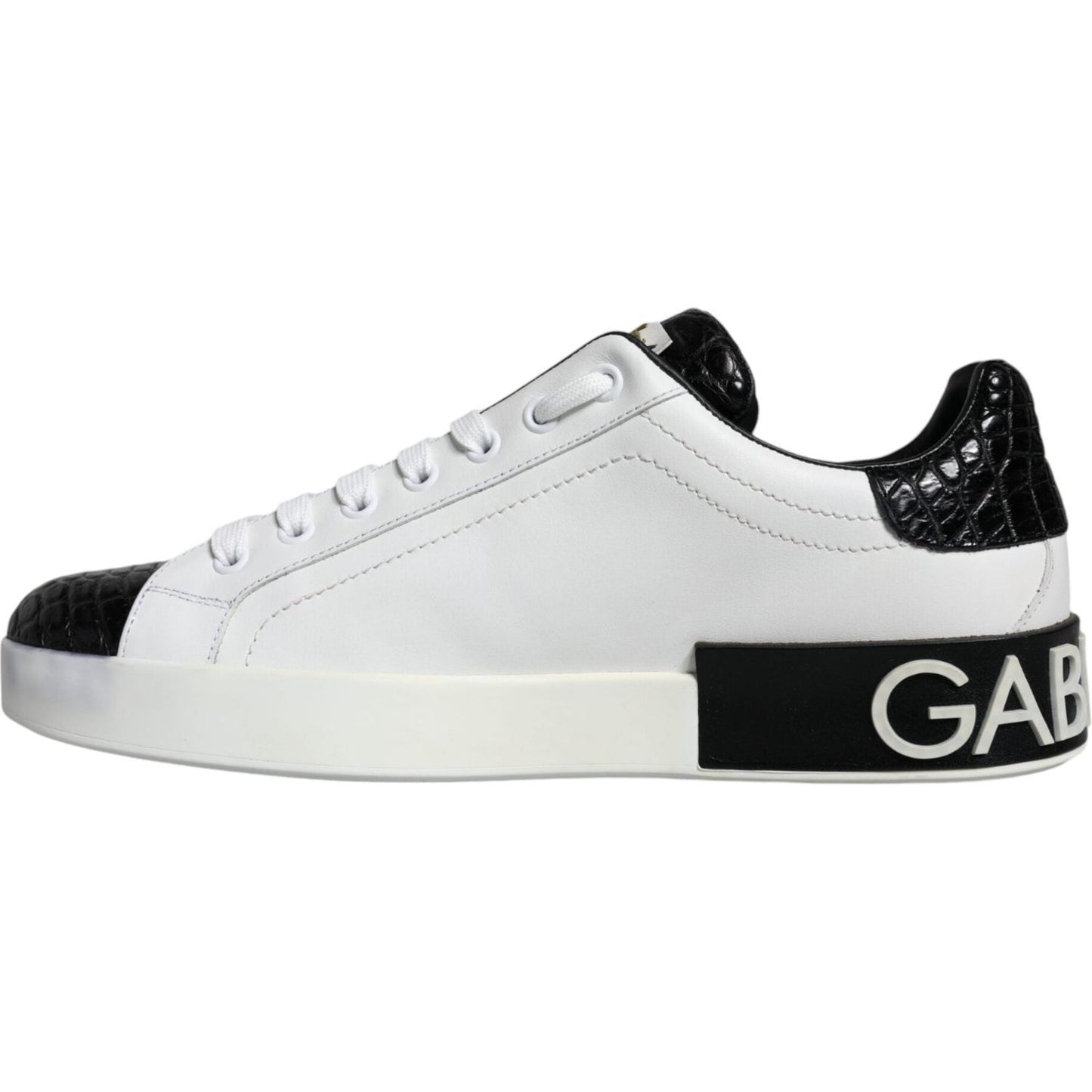 Dolce & Gabbana Black Leather Logo Portofino Sneaker Shoes Dolce & Gabbana