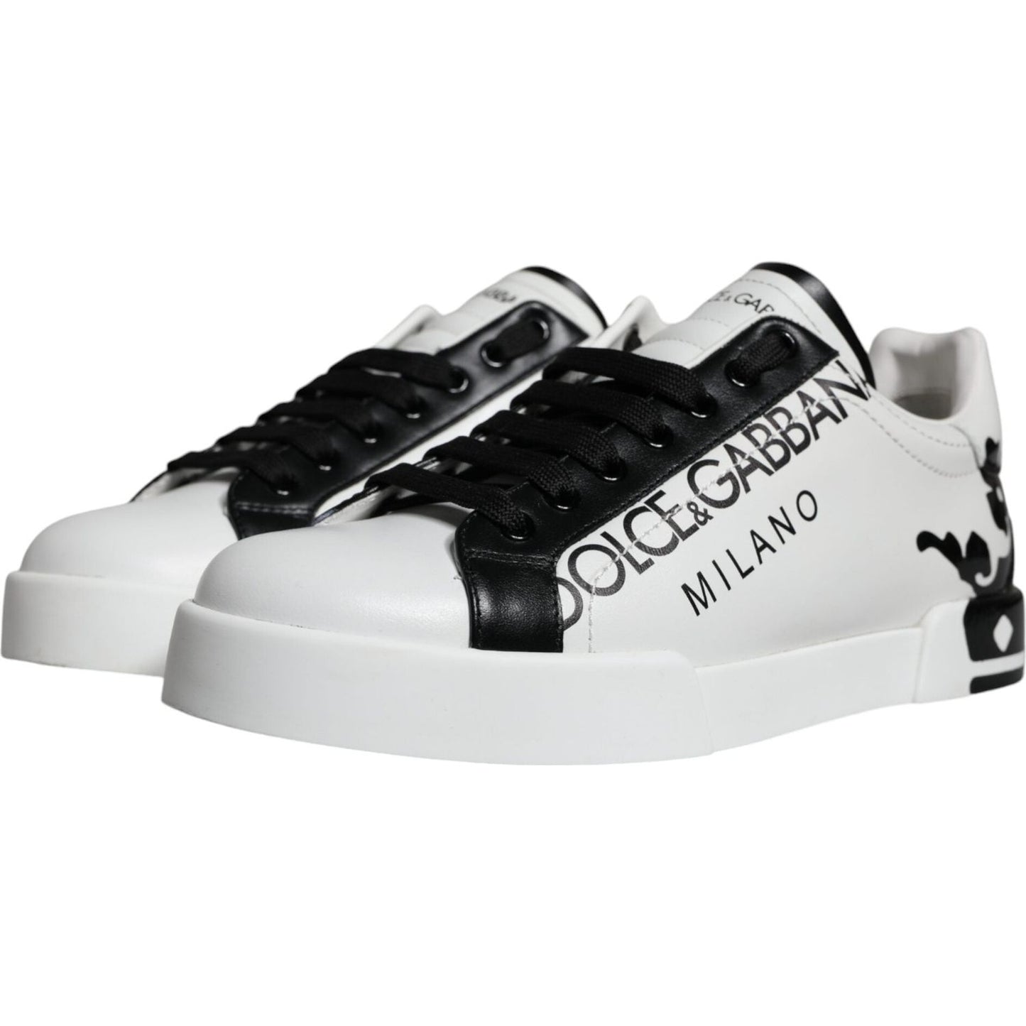 Dolce & Gabbana White Black Leather Crown Milano Sneakers Shoes Dolce & Gabbana