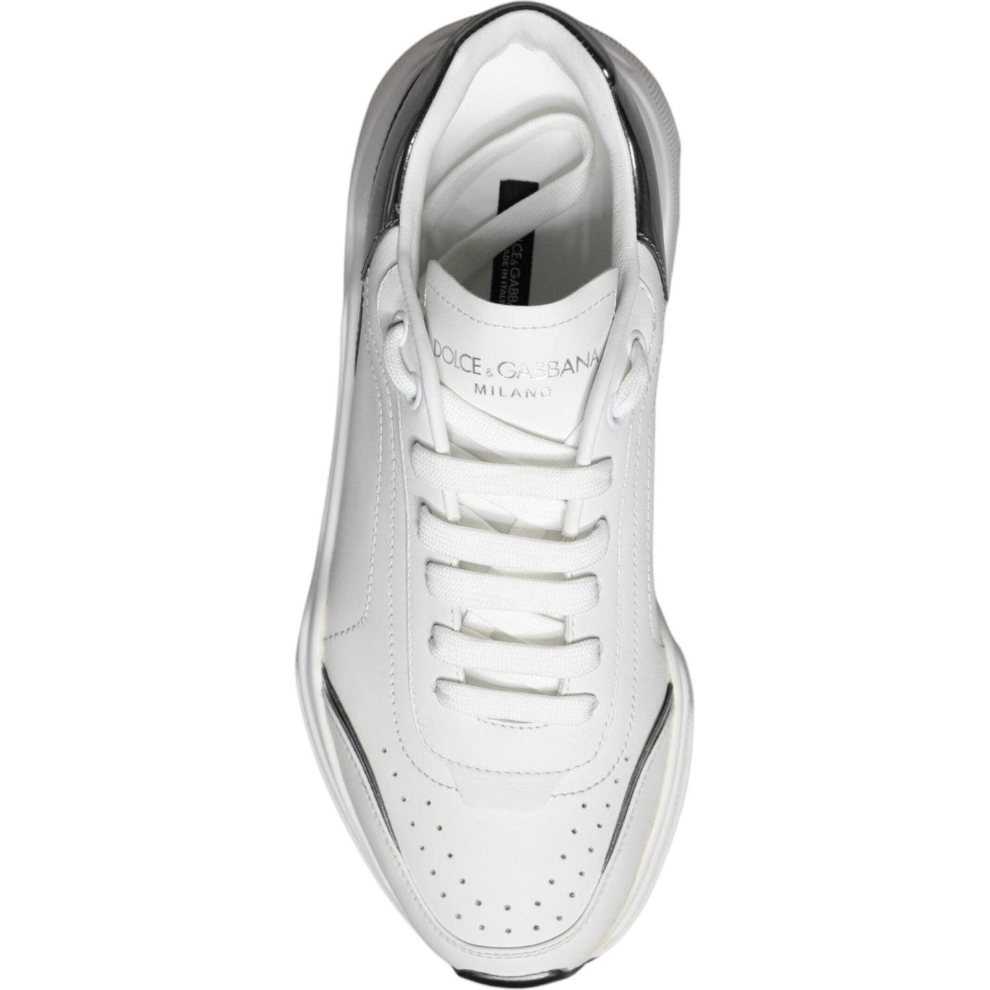 Dolce & Gabbana White Silver DAYMASTER Leather Sneakers Shoes Dolce & Gabbana