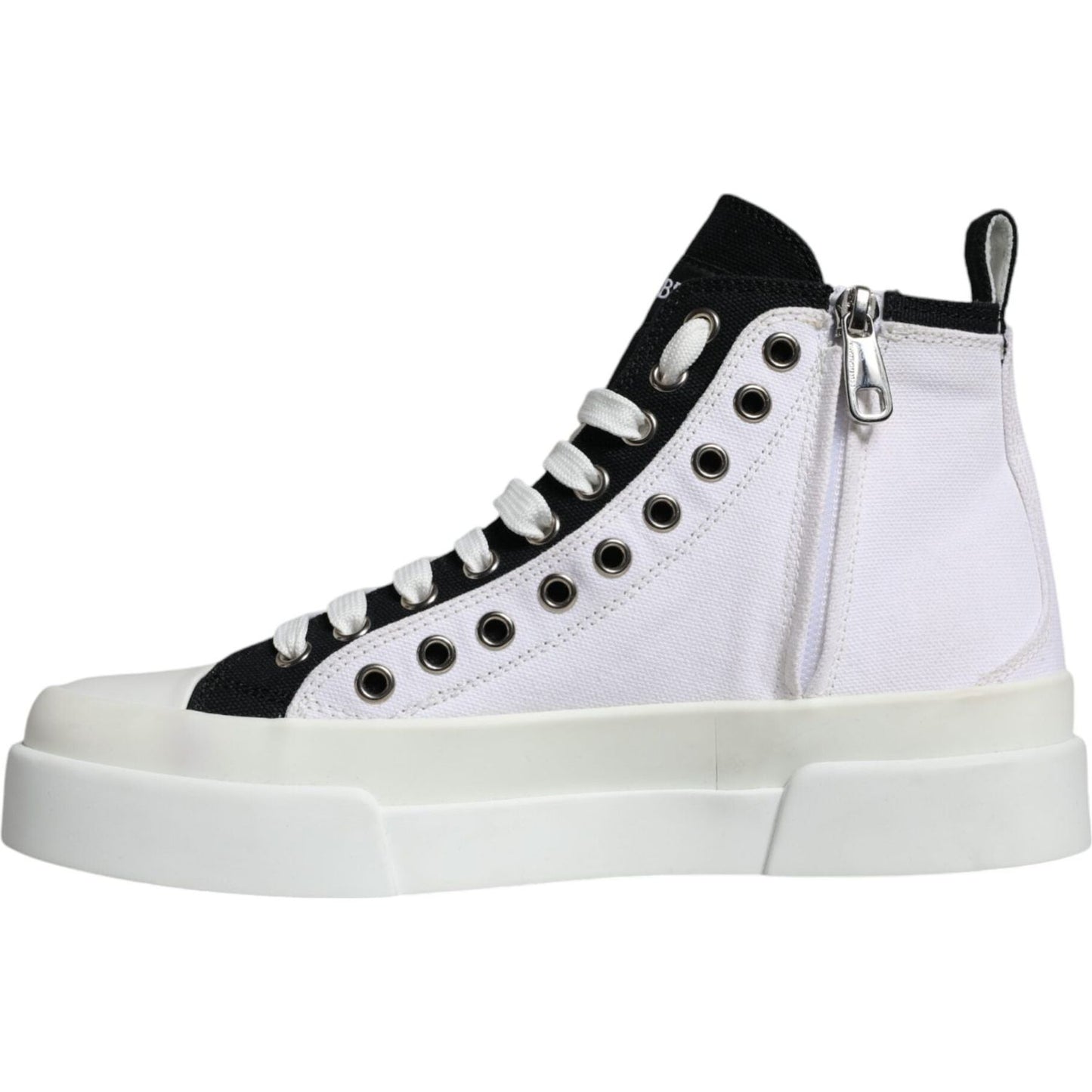 Dolce & Gabbana White Black Cotton Logo High Top Sneaker Shoes Dolce & Gabbana