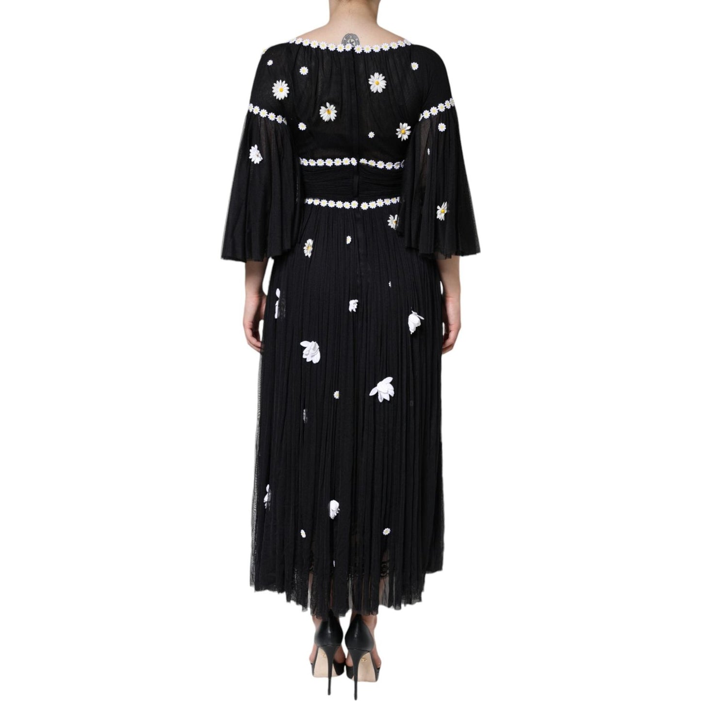 Dolce & Gabbana Black Silk Daisy A-line Long Maxi Dress Dolce & Gabbana