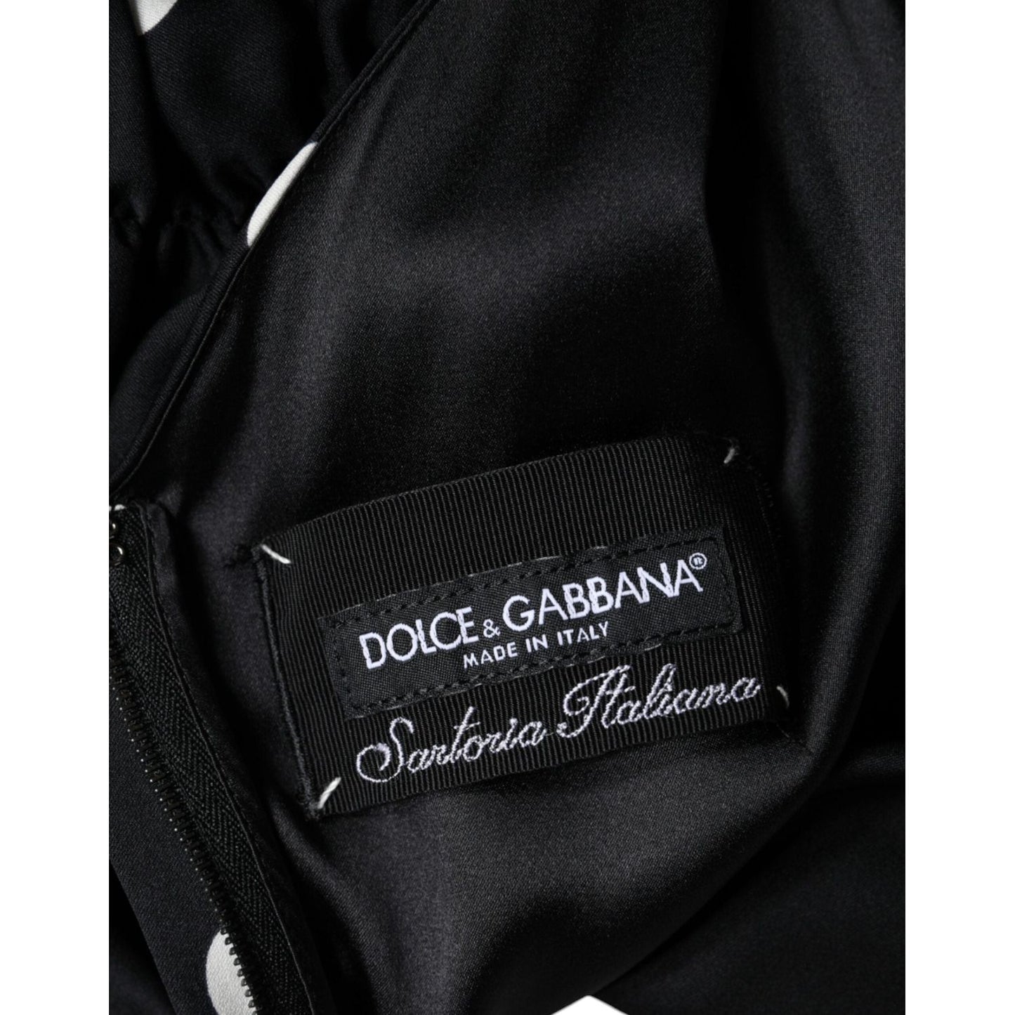 Dolce & Gabbana Black Silk Polka Dot Vneck Tassel Midi Dress Dolce & Gabbana