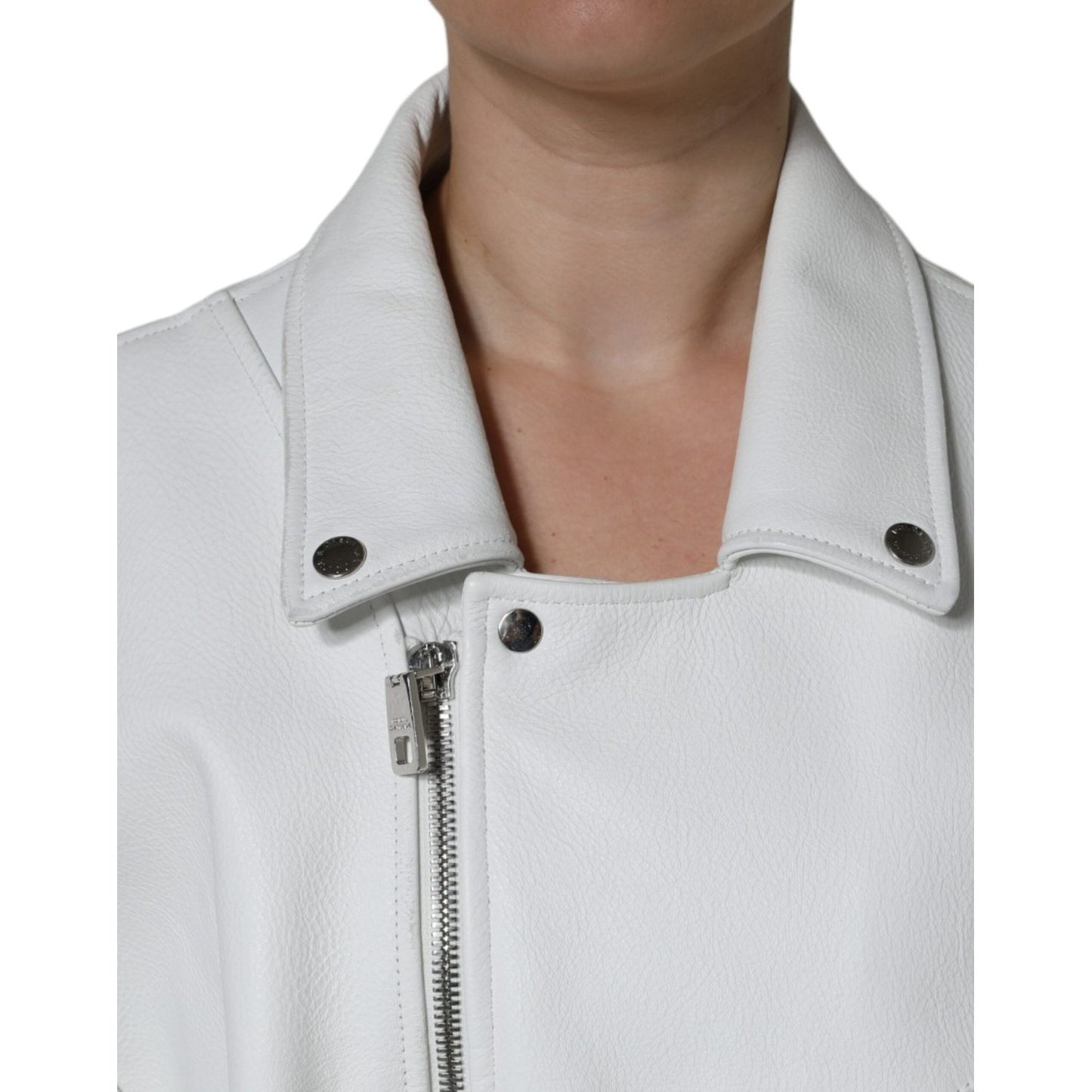 Dolce & Gabbana White Lambskin Leather Biker Coat Jacket Dolce & Gabbana