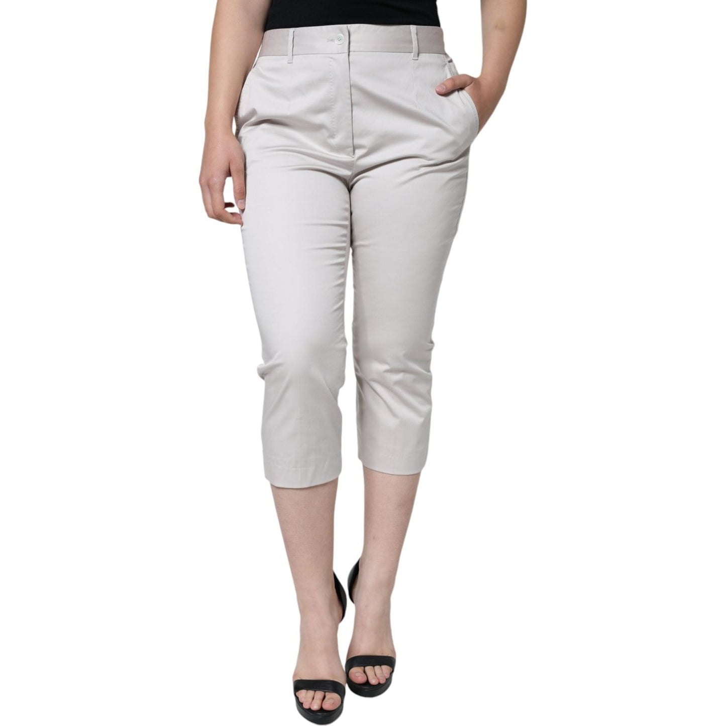 Dolce & Gabbana White Cotton Mid Waist Cropped Skinny Pants Dolce & Gabbana