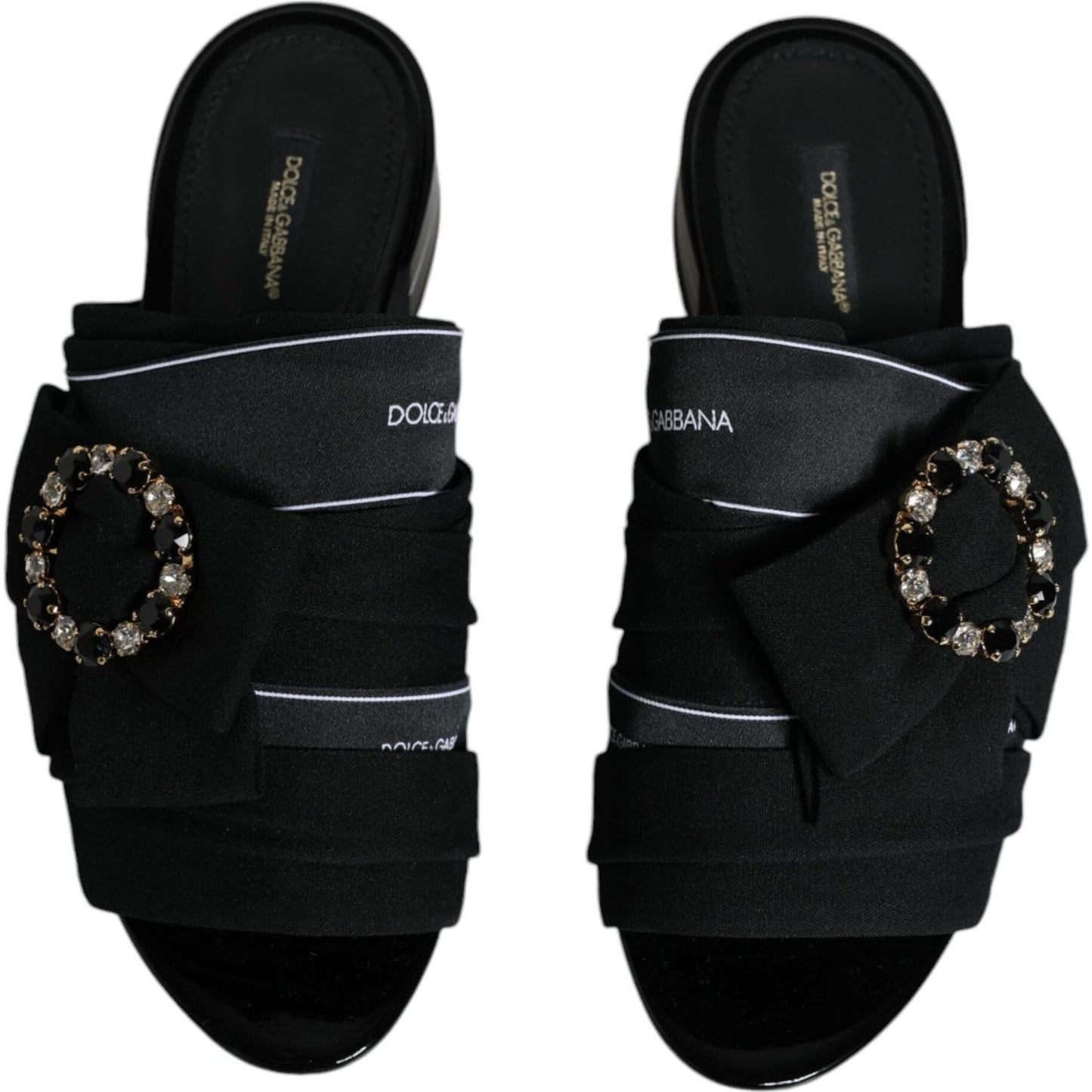 Dolce & Gabbana Black White Crystal Slides Sandals Shoes Dolce & Gabbana