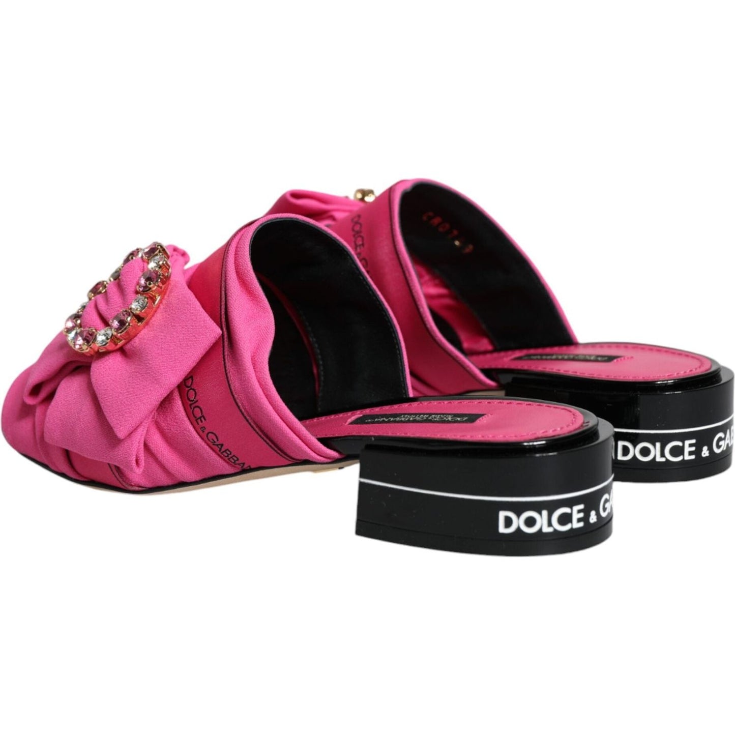 Dolce & Gabbana Pink Black Crystal Slides Sandals Shoes Dolce & Gabbana