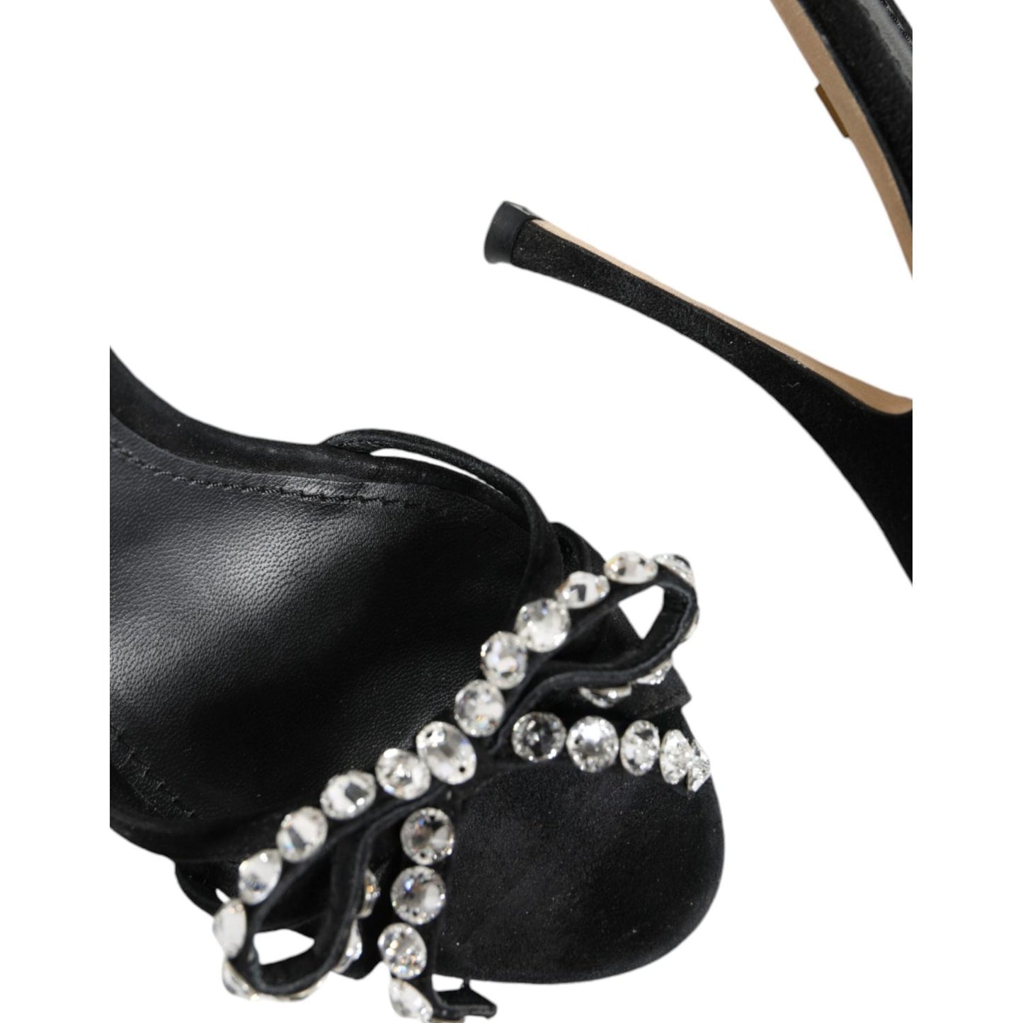 Dolce & Gabbana Black Leather Crystal Bow Heels Sandals Shoes Dolce & Gabbana