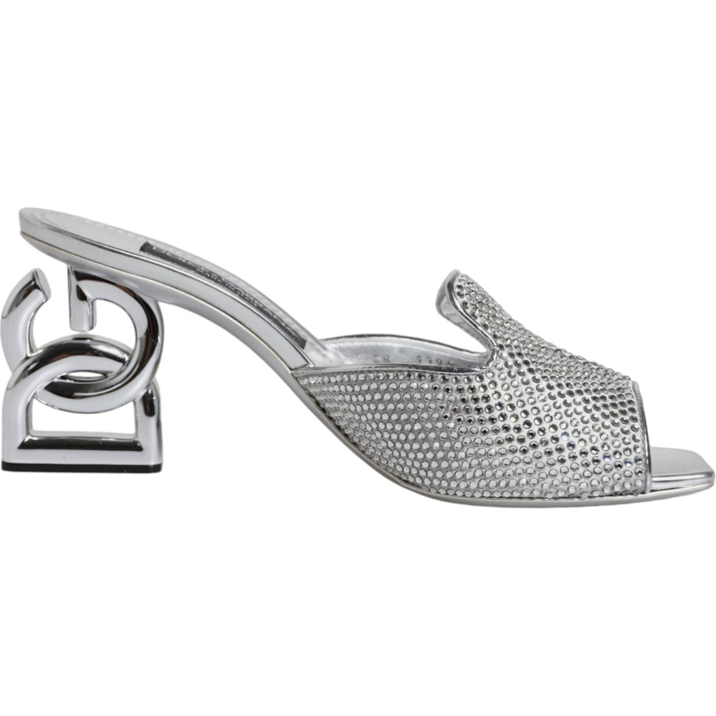 Dolce & Gabbana Silver Viscose Logo Heels Slide Sandals Shoes Dolce & Gabbana