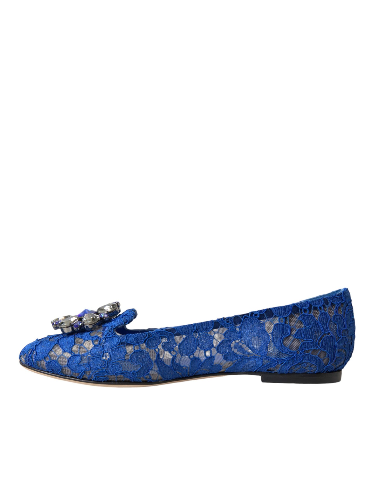 Dolce & Gabbana Blue Lace Crystal Ballet Flats Loafers Shoes Dolce & Gabbana