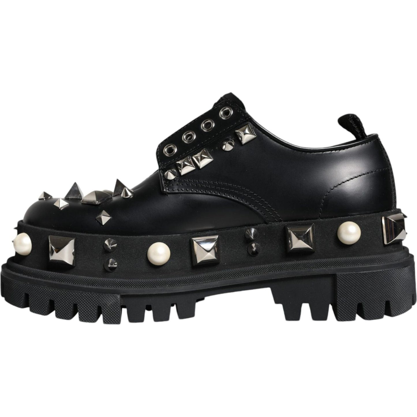 Dolce & Gabbana Black Leather Embellished Derby Formal Shoes Dolce & Gabbana