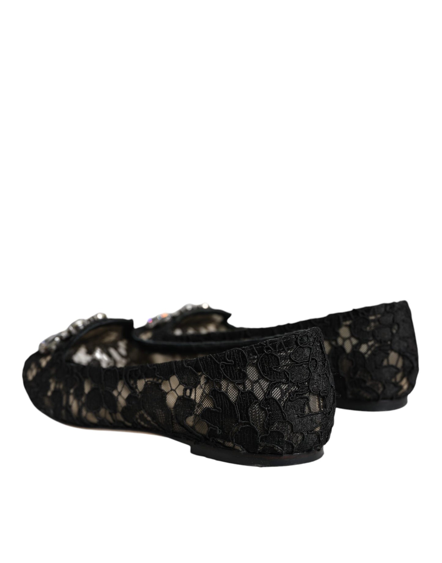 Dolce & Gabbana Black Lace Crystal Ballet Flats Loafer Shoes Dolce & Gabbana