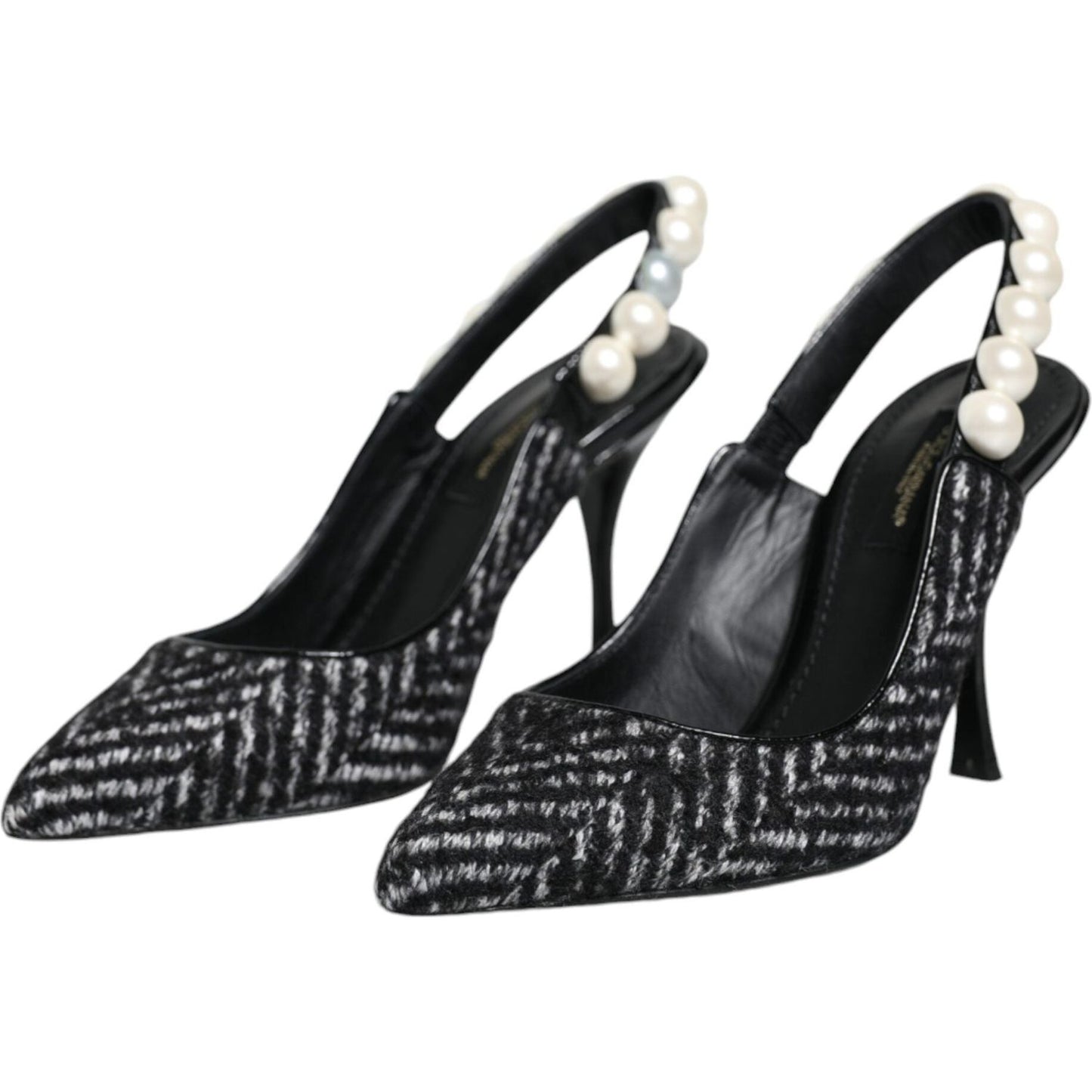 Dolce & Gabbana White Black Chevron Faux Pearl Slingback Shoes Dolce & Gabbana