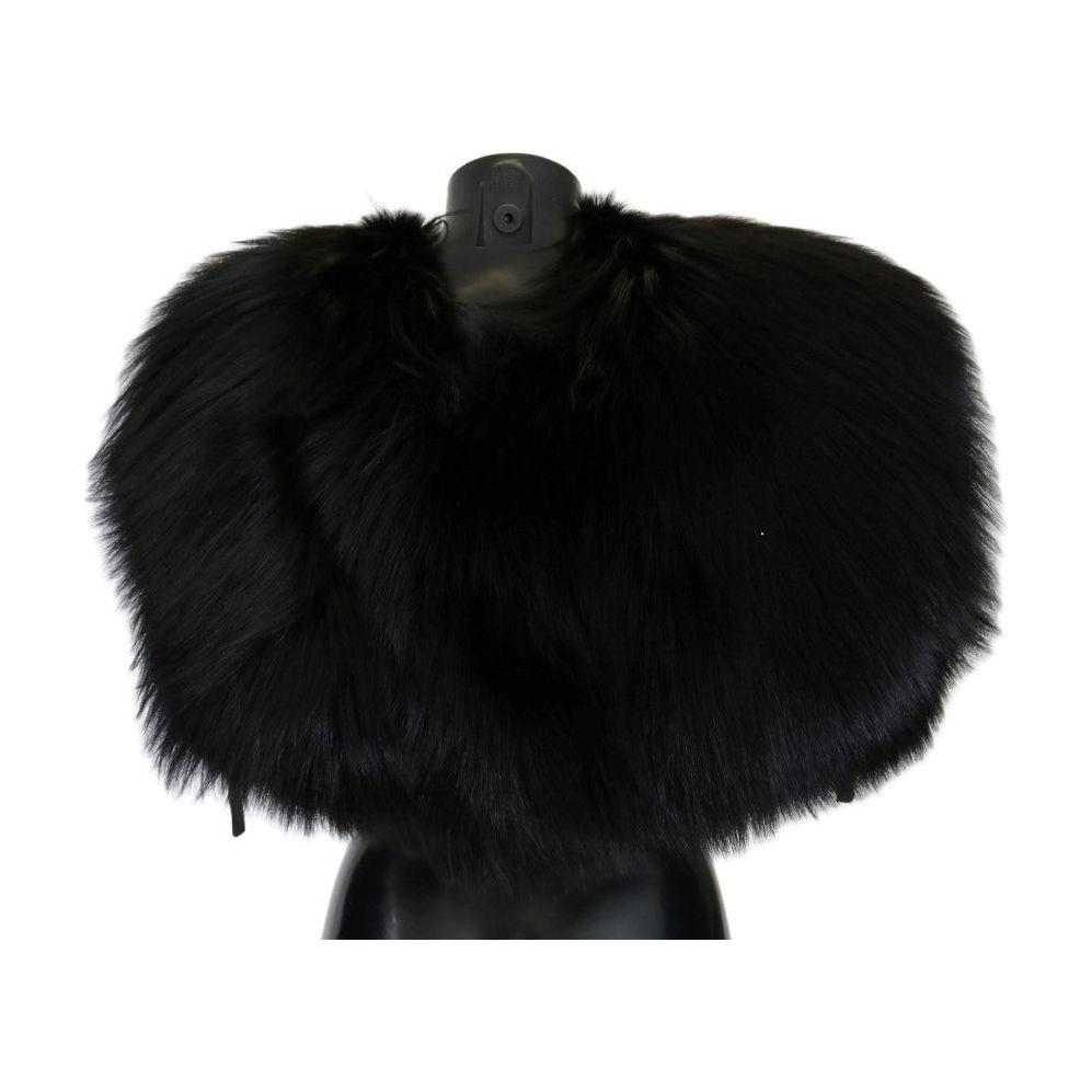 Dolce & Gabbana Elegant Black Silver Fox Fur Wrap Scarf Fur Scarves Dolce & Gabbana