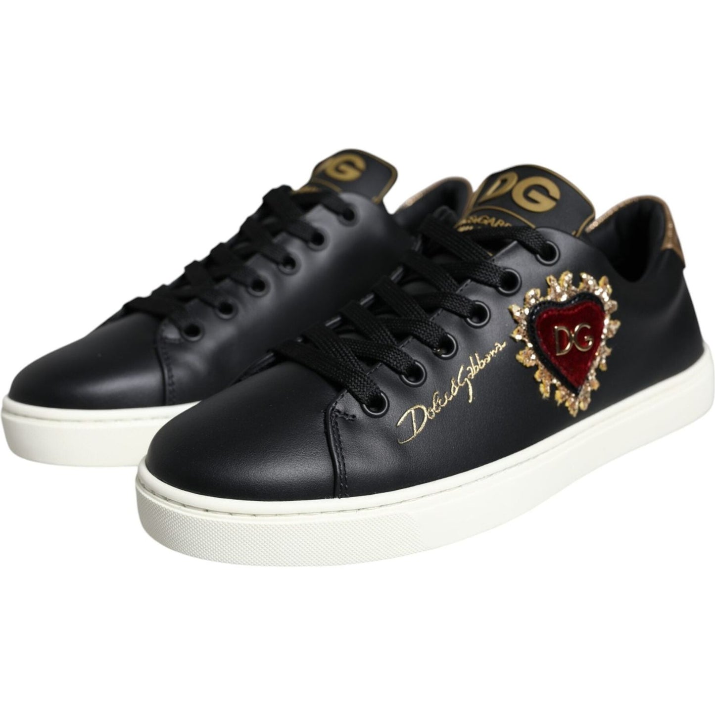 Dolce & Gabbana Black Portofino Sacred Heart Sneakers Shoes Dolce & Gabbana