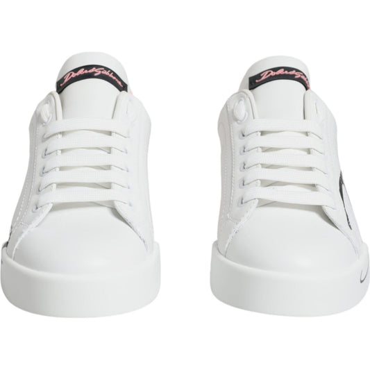 Dolce & Gabbana White Pink Portofino Low Top Sneakers Shoes Dolce & Gabbana