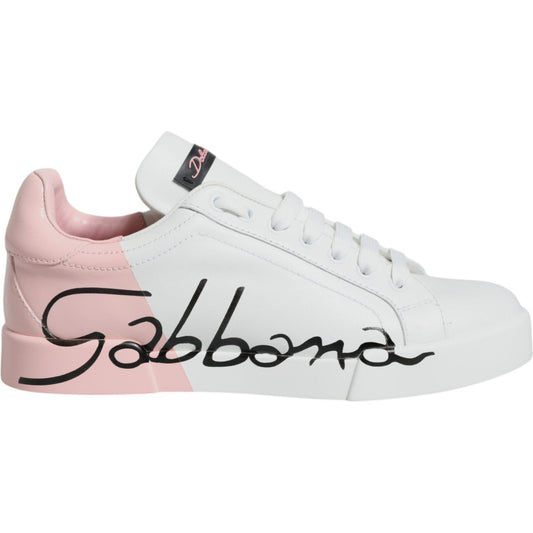 Dolce & Gabbana White Pink Portofino Low Top Sneakers Shoes