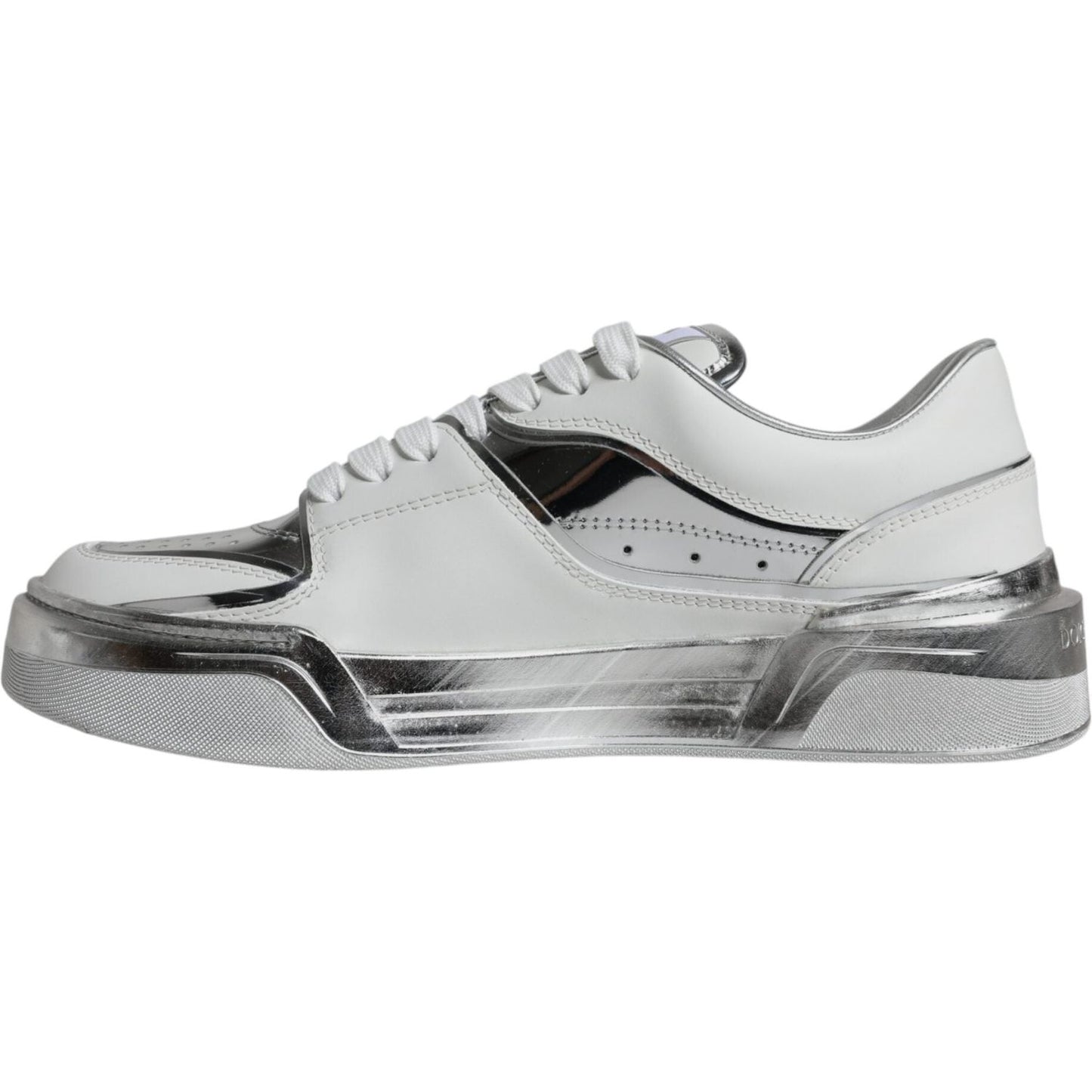 Dolce & Gabbana White Silver Leather Low Top Sneakers Shoes Dolce & Gabbana